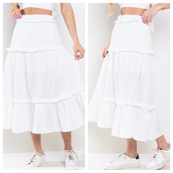 11 Boho Gauze Solid Tiered Ruffle Skirts - Picture 3 of 3